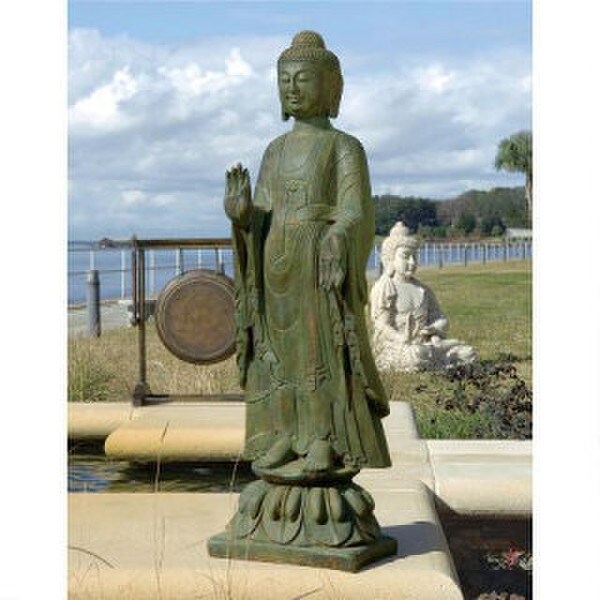 Enlightened Buddha Sculpture Hand Painted Lotus Flower Garden Statue